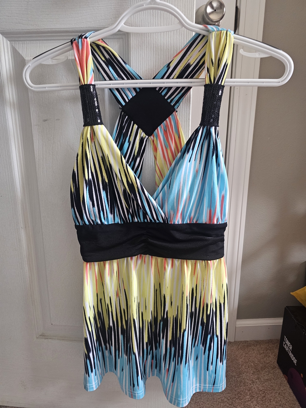 Candies Colorblock Ikat Stripe Tank Top with Black Waistband Size S